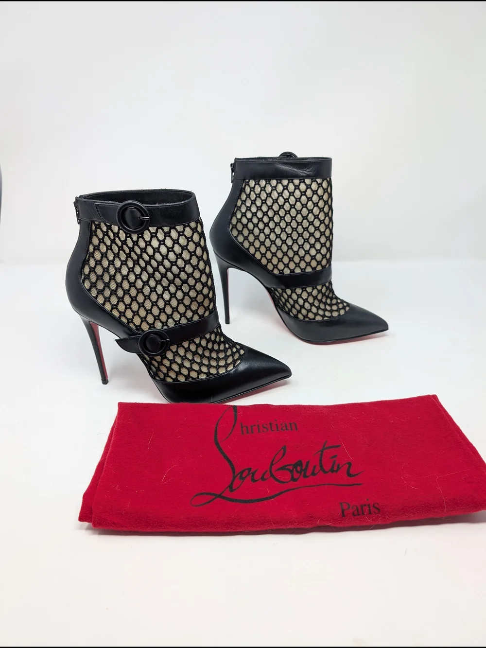 Louboutin Boteboot 100 Black Mesh Ankle Boots Booties Size 36.5